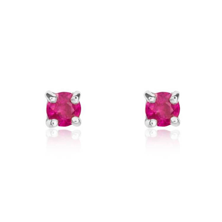 9ct White Gold Ruby 3mm Round Claw Set Stud Earrings