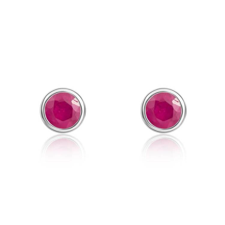 9ct White Gold Ruby 3mm Round Rub Over Set Stud Earrings
