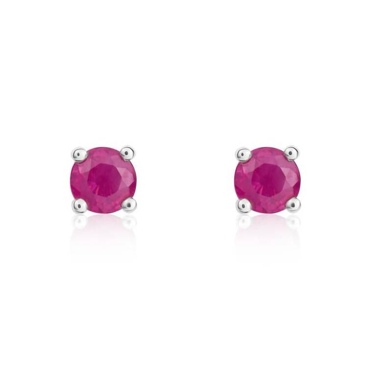 9ct White Gold Ruby 4mm Round Claw Set Stud Earrings