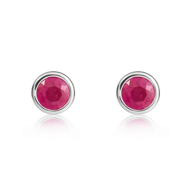 9ct White Gold Ruby 4mm Round Rub Over Set Stud Earrings