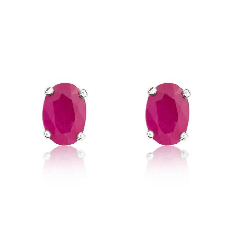 9ct White Gold Ruby 6x4mm Oval Claw Set Stud Earrings