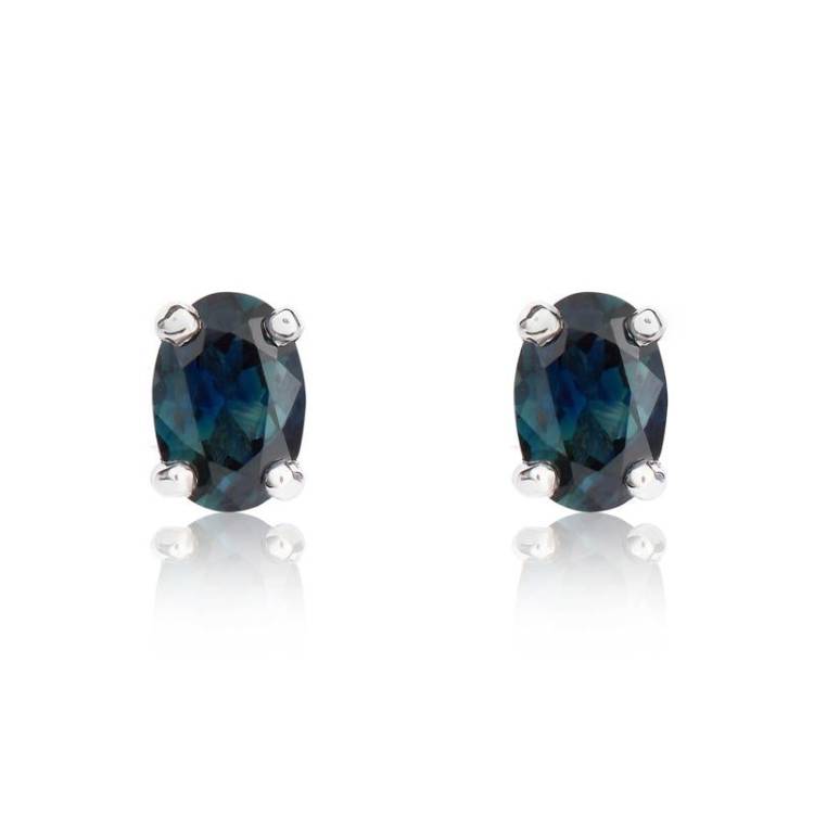 9ct White Gold Sapphire 6x4mm Oval Claw Set Stud Earrings