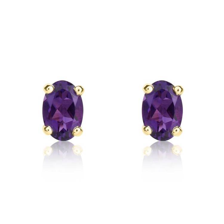 9ct Yellow Gold Amethyst 6x4mm Oval Claw Set Stud Earrings