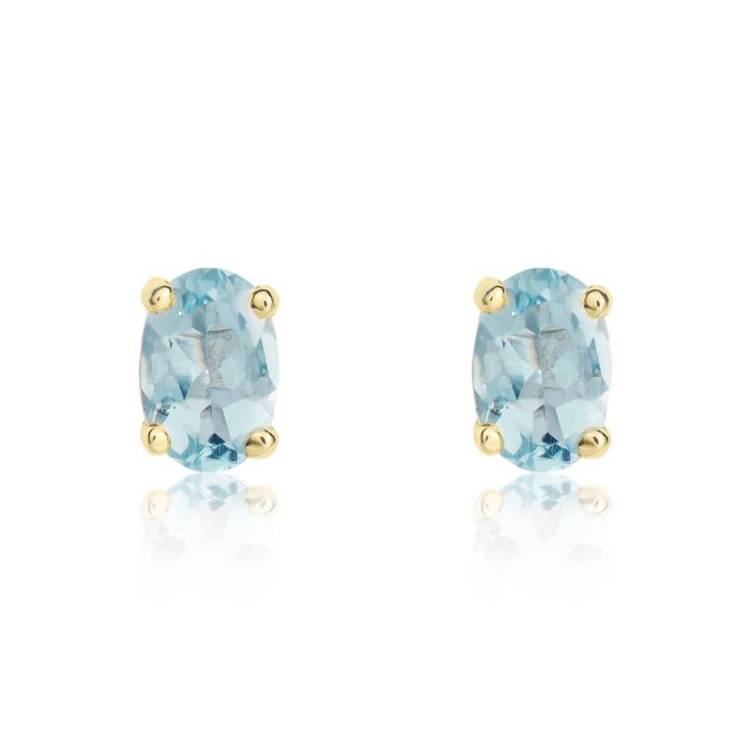 9ct Yellow Gold Aquamarine 6x4mm Oval Claw Set Stud Earrings