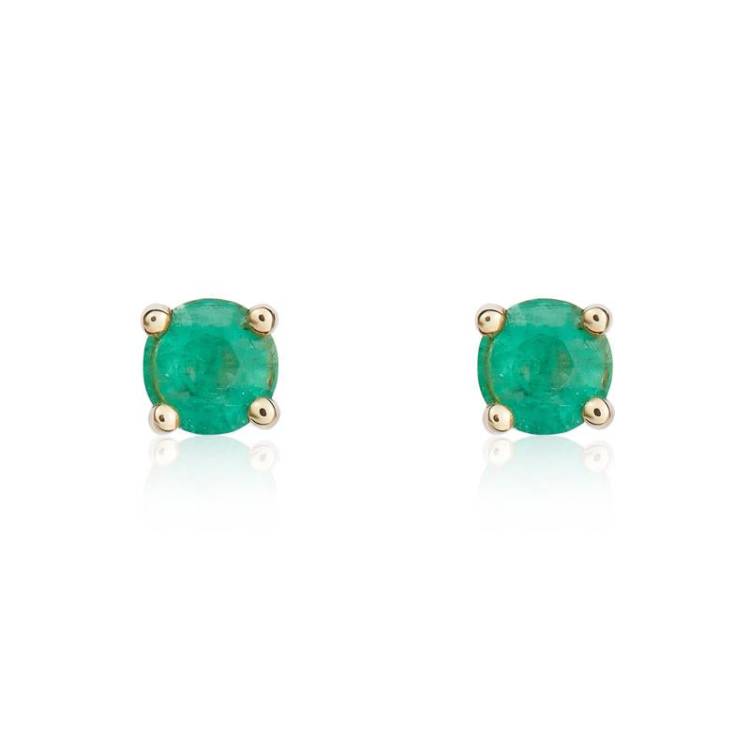 9ct Yellow Gold Emerald 4mm Round Claw Set Stud Earrings