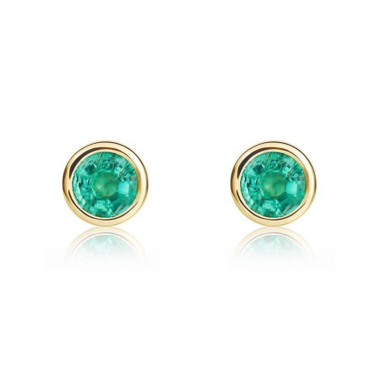 9ct Yellow Gold Emerald 4mm Round Rub Over Set Stud Earrings