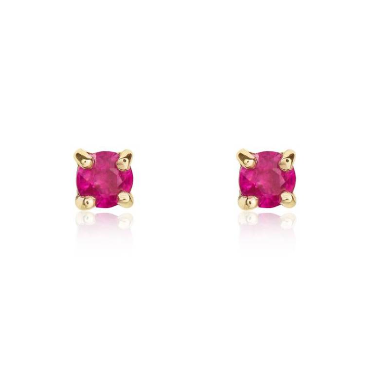 9ct Yellow Gold Ruby 3mm Round Claw Set Stud Earrings