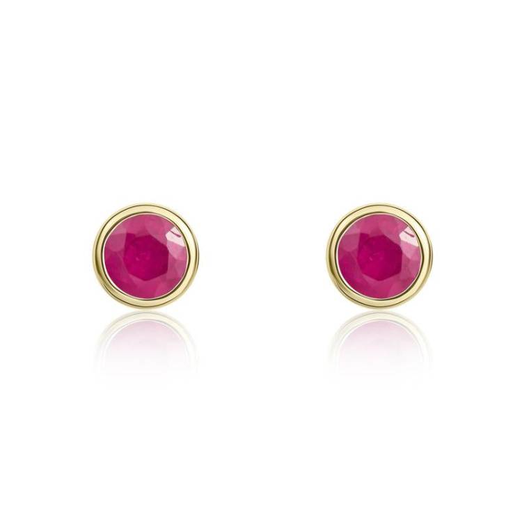 9ct Yellow Gold Ruby 3mm Round Rub Over Set Stud Earrings
