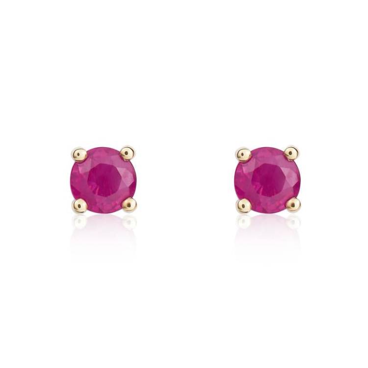 9ct Yellow Gold Ruby 4mm Round Claw Set Stud Earrings