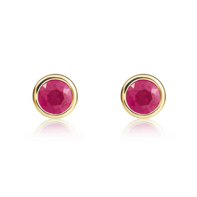 9ct Yellow Gold Ruby 4mm Round Rub Over Set Stud Earrings