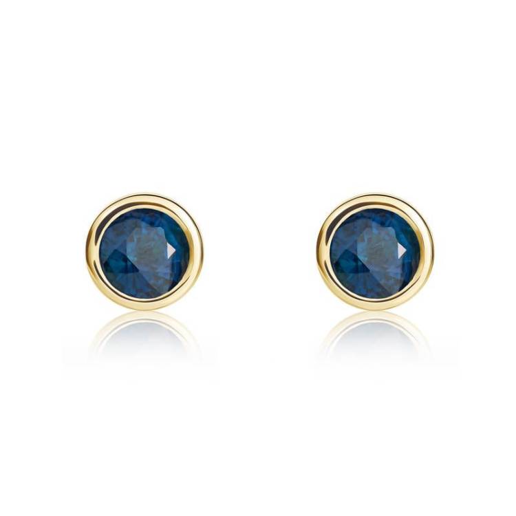 9ct Yellow Gold Sapphire 4mm Round Rub Over Set Stud Earrings