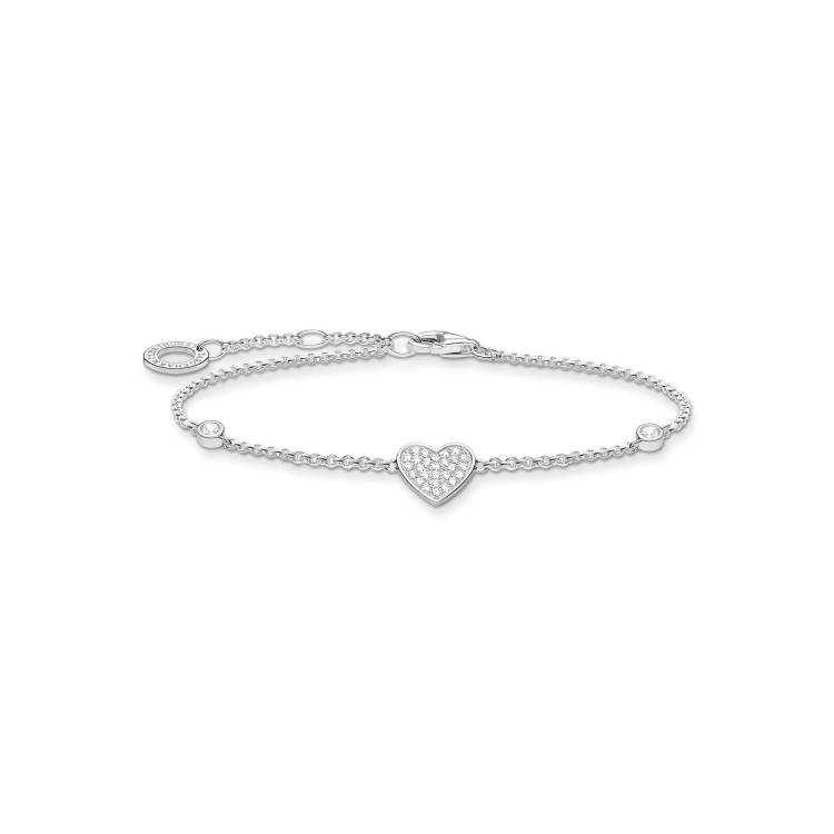 Thomas Sabo Charm Club Sterling Silver White Zirconia Heart Bracelet - Silver