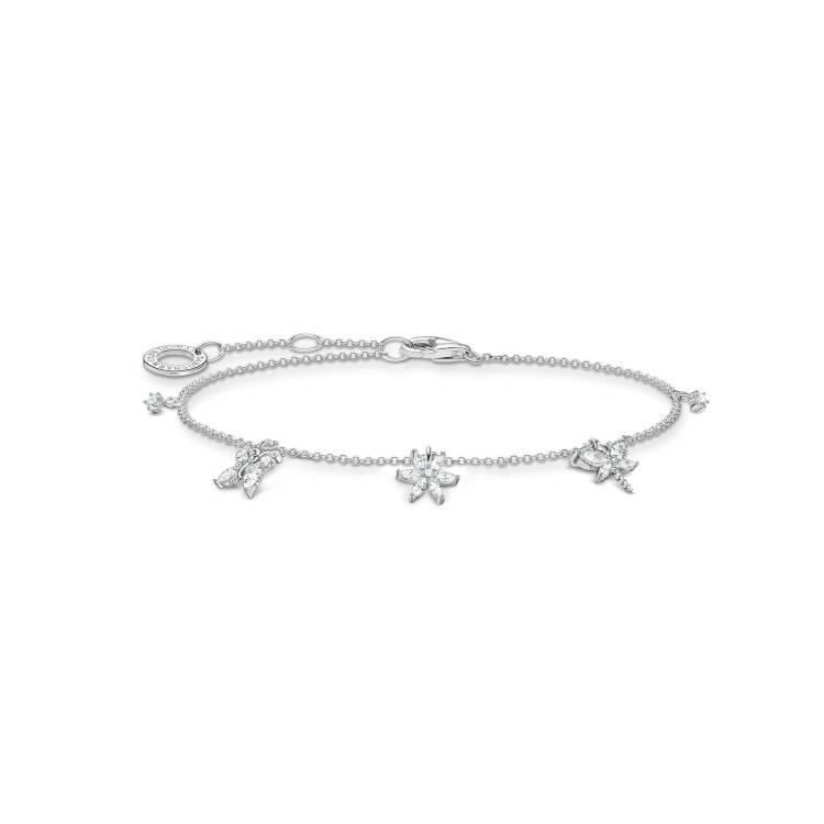 Thomas Sabo Charm Club Sterling Silver White Zirconia Butterfly Bracelet - Silver