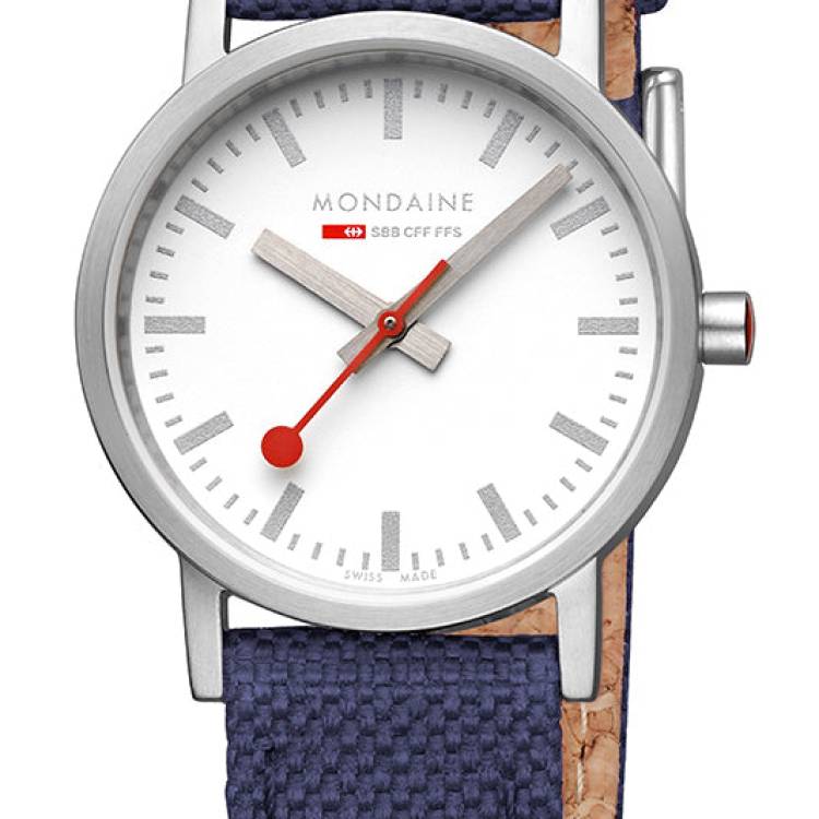Mondaine Watch Classic Deep Ocean Blue Textile - White