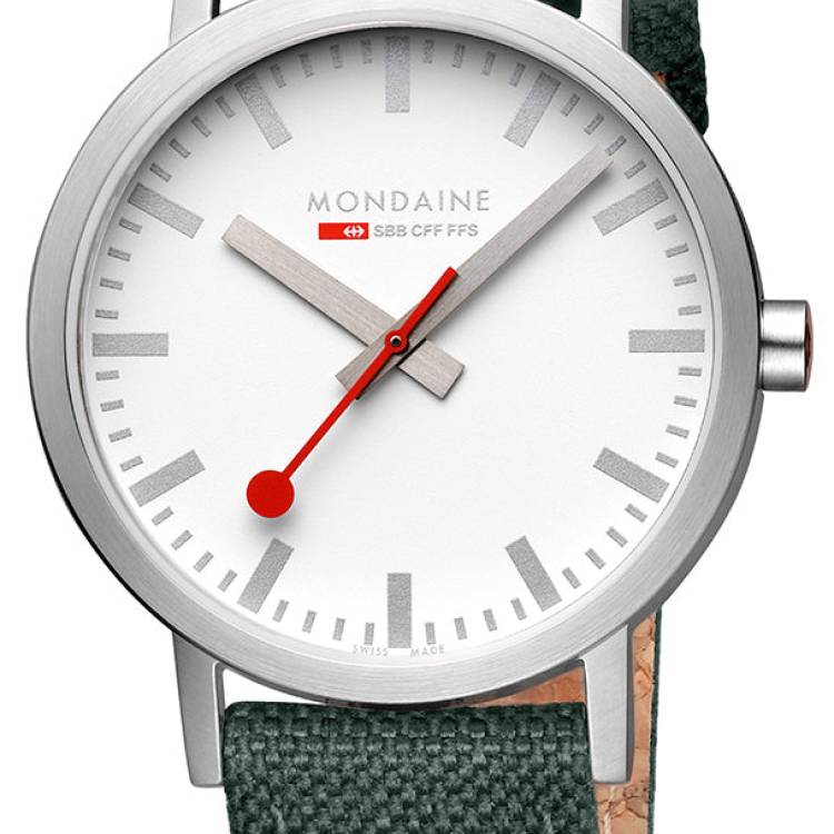 Mondaine Watch Classic Park Green Textile - White