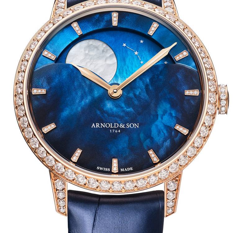 Arnold & Son Watch Perpetual Moon 38 Rose Gold - Blue