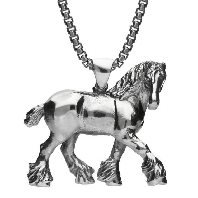 Sterling Silver Large Shire Horse Necklace - Option1 Value Silver