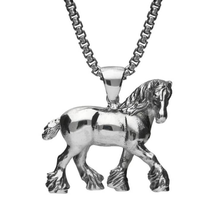 Sterling Silver Medium Shire Horse Necklace - Option1 Value Silver
