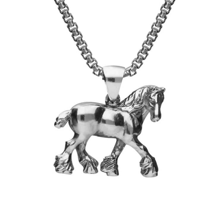 Sterling Silver Small Shire Horse Necklace - Option1 Value Silver