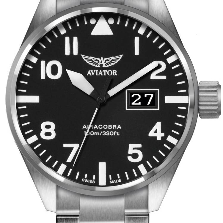 Aviator Watch Airacobra Mens - Black