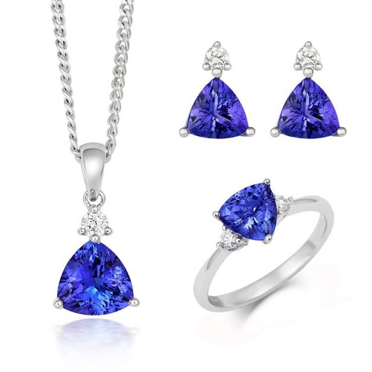 18ct White Gold Tanzanite Diamond Three Piece Gift Set