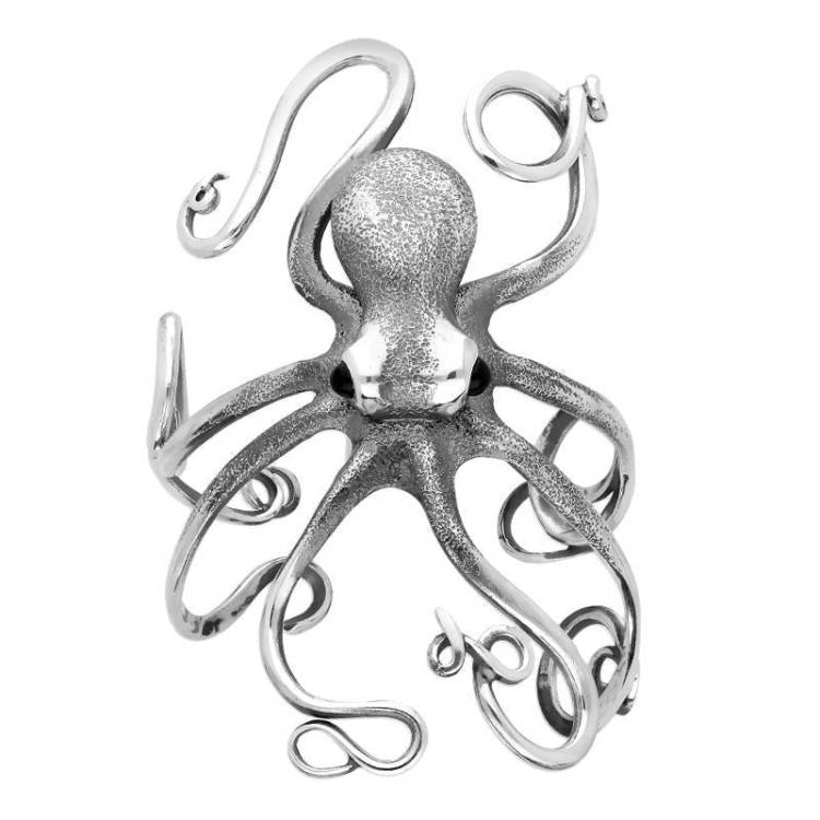 Sterling Silver Whitby Jet Octopus Bangle - Option1 Value Silver