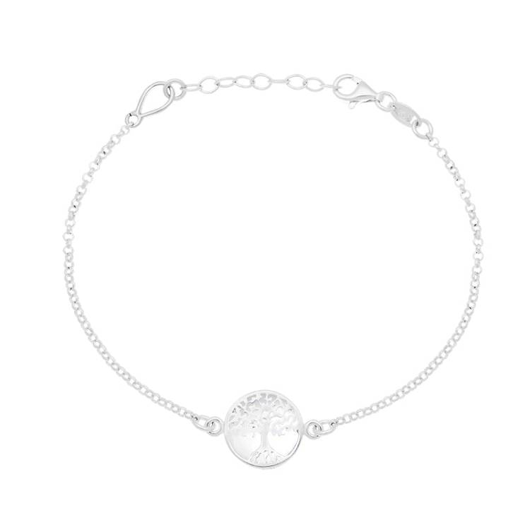 Sterling Silver Bauxite Round Tree of Life Chain Bracelet - Silver