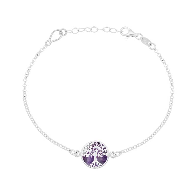 Sterling Silver Blue John Round Tree of Life Chain Bracelet - Silver