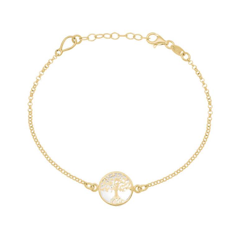 9ct Yellow Gold Bauxite Round Tree of Life Chain Bracelet - Gold