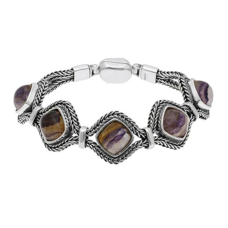 Sterling Silver Blue John Five Cushion Foxtail Bracelet - Option1 Value Silver