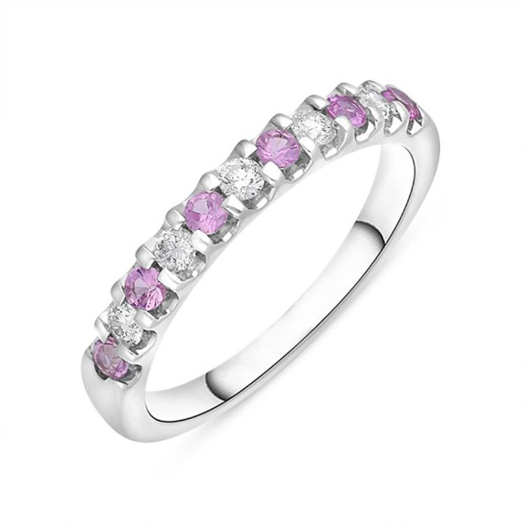 18ct White Gold Pink Sapphire Diamond Channel Set Half Eternity Ring - I