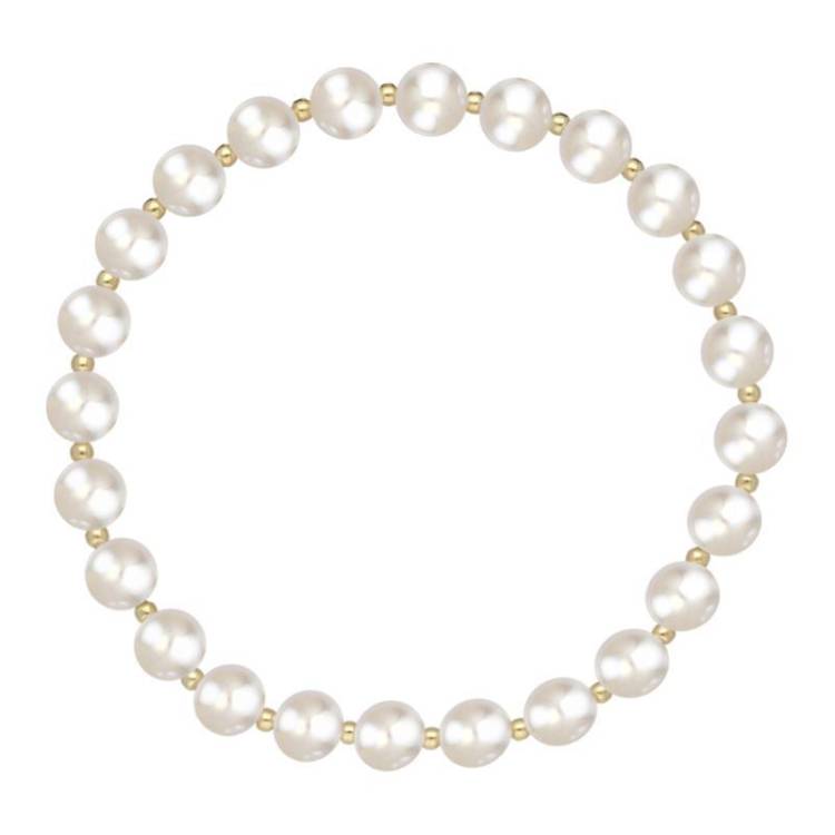 18ct Yellow Gold White Pearl 6mm Round Bead Bracelet