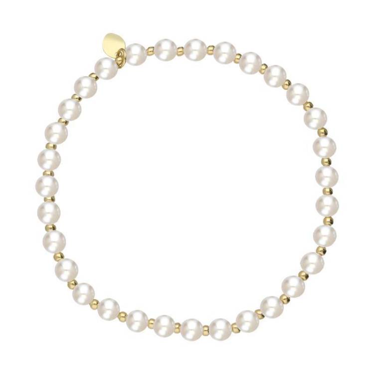 18ct Yellow Gold White Pearl 4mm Round Bead Bracelet