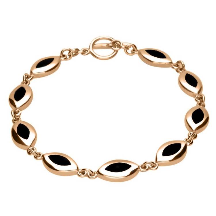 9ct Rose Gold Whitby Jet Framed Nine Stone Marquise Bracelet