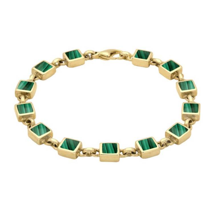 9ct Yellow Gold Malachite Square Bracelet
