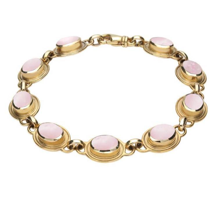 9ct Yellow Gold Pink Mother of Pearl Nine Stone Oval Bracelet