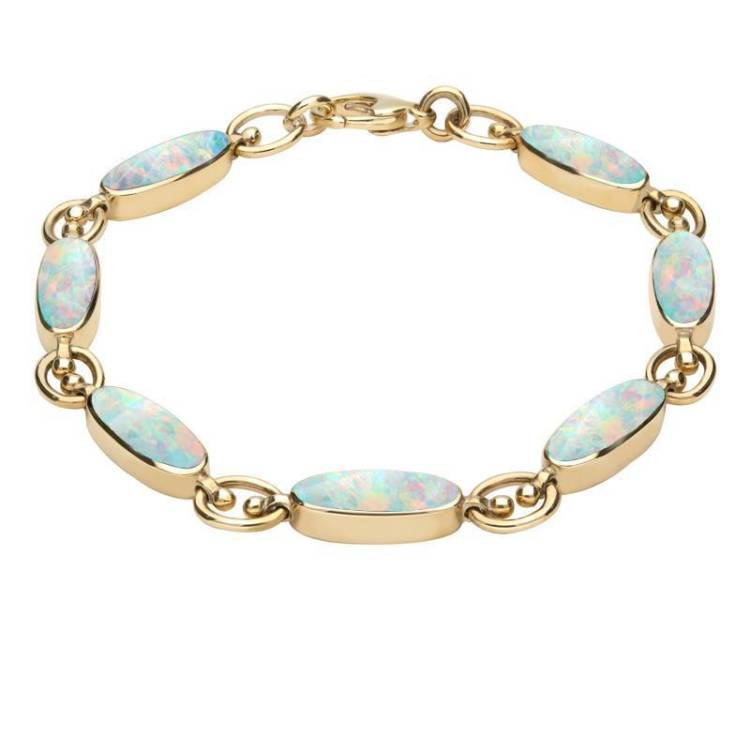9ct Yellow Gold Opal Long Oval Bracelet