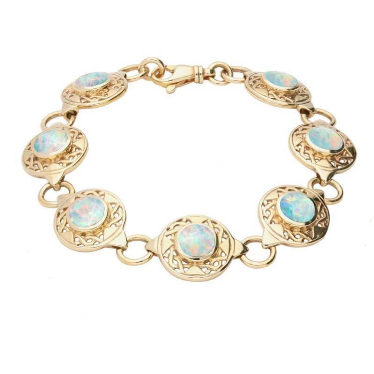 9ct Yellow Gold Opal Round Celtic Link Bracelet