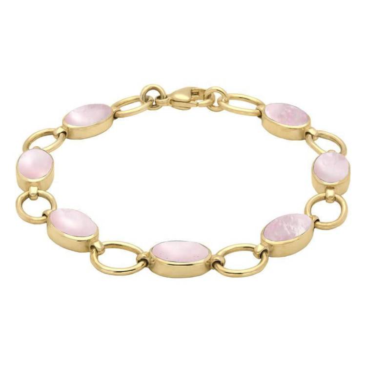 9ct Yellow Gold Pink Mother of Pearl Oval Ring Bracelet