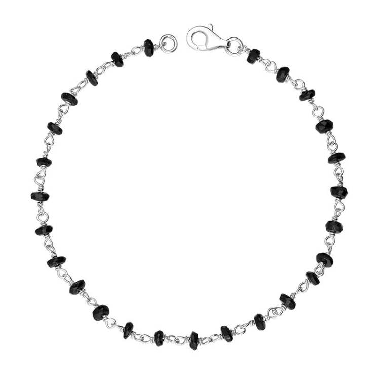 Sterling Silver Whitby Jet Bead Chain Bracelet - Silver