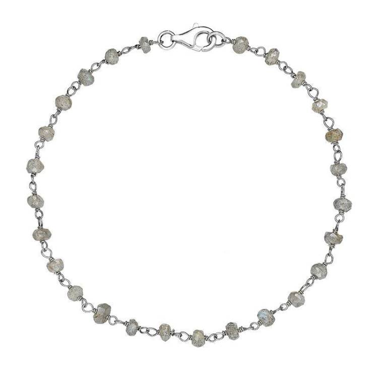 Sterling Silver Labradorite 4mm Bead Chain Link Bracelet