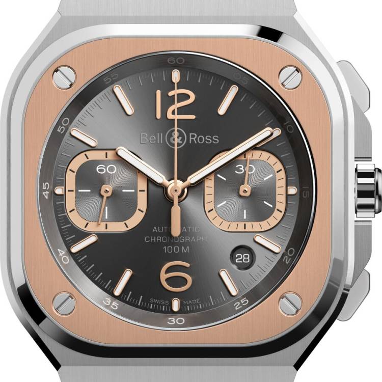 Bell & Ross Watch BR 05 Chrono Grey Steel Gold Rubber