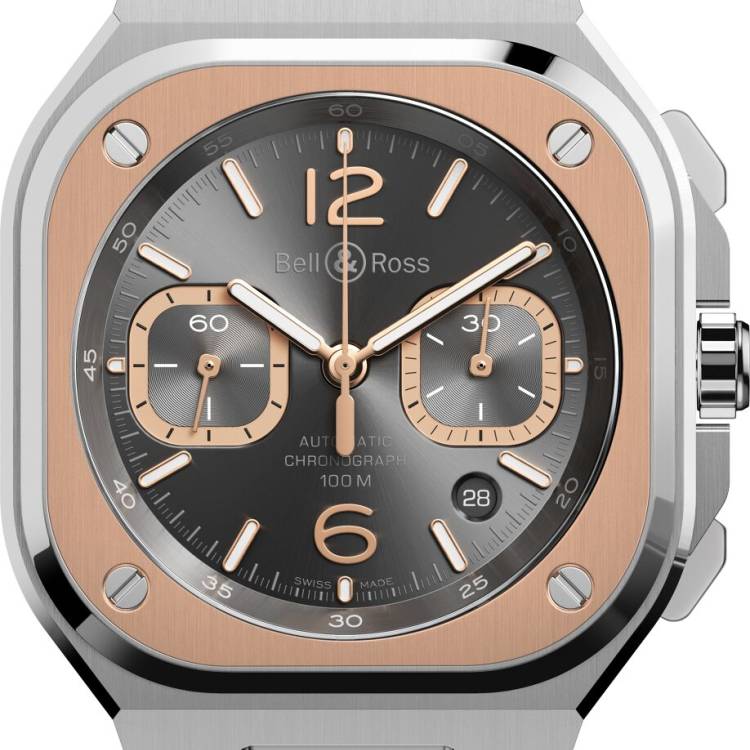 Bell & Ross Watch BR 05 Chrono Grey Steel Gold Bracelet