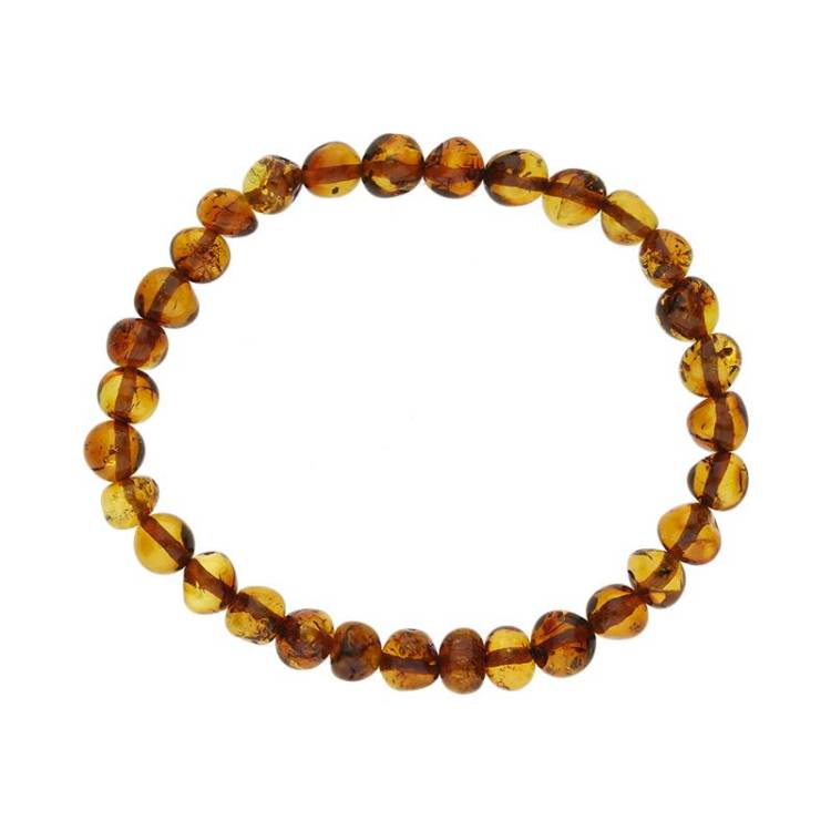 Baltic Amber Beaded Large Stretch Bracelet - Silver