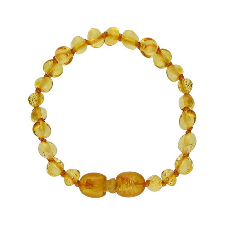 Baltic Amber Small Light Beaded Baby Teething Bracelet - Silver