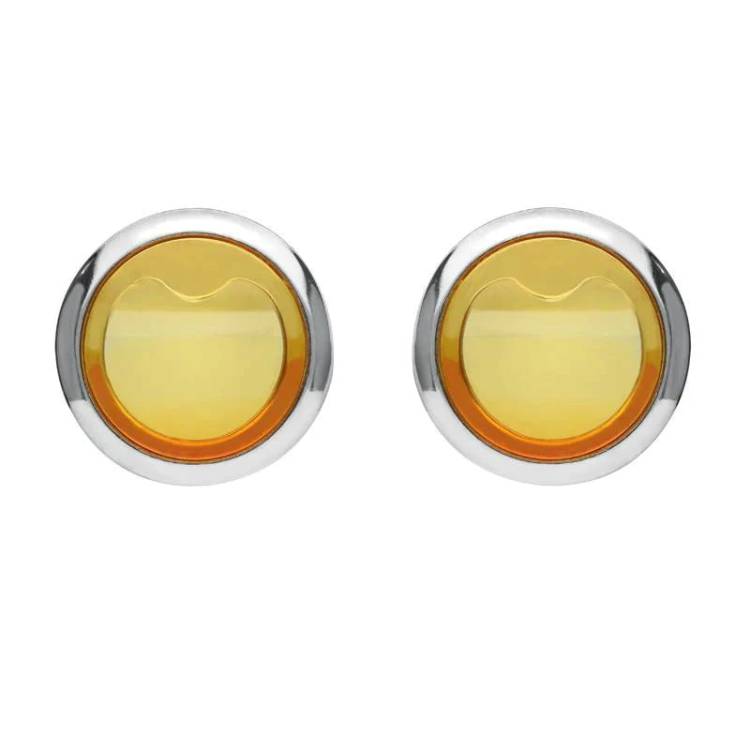 Sterling Silver Amber Round Stud Earrings - Silver