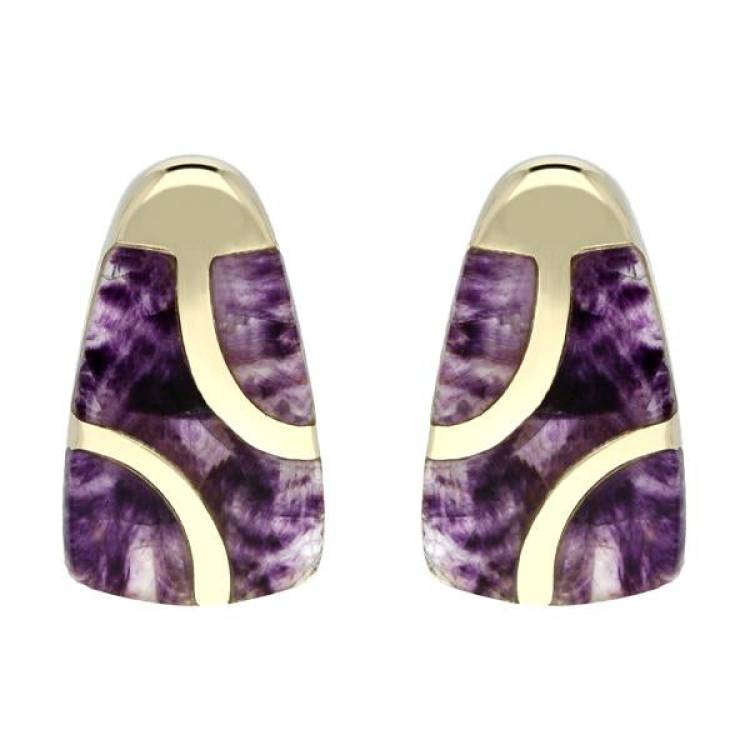 9ct Yellow Gold Blue John Three Stone Stud Earrings - Option1 Value Yellow Gold