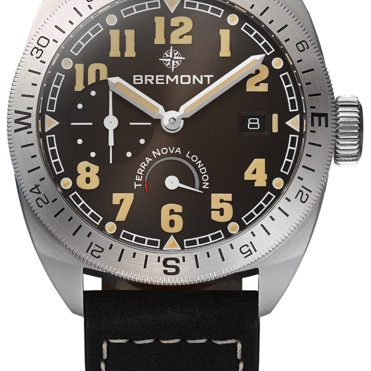 Bremont Watch Terra Nova 40.5 Turning Bezel Power Reserve Black Leather