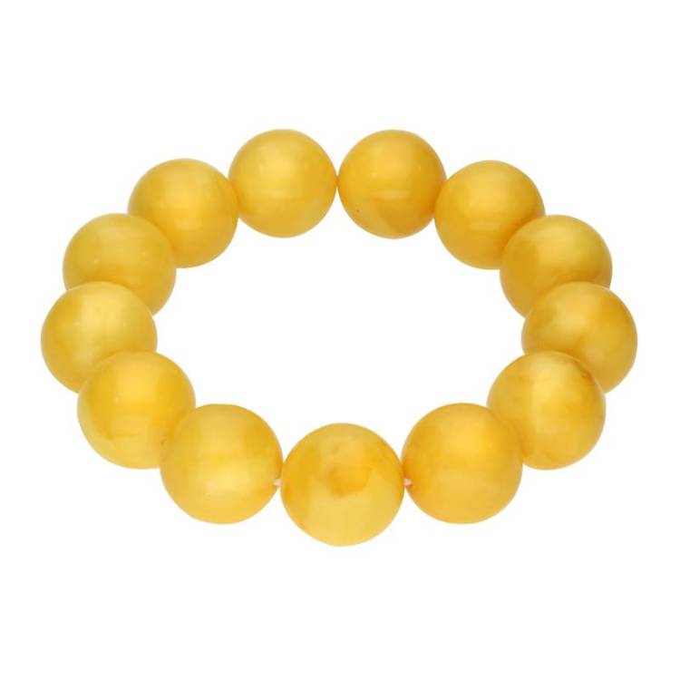 Butter Amber 17mm Round Beaded Bracelet - Silver