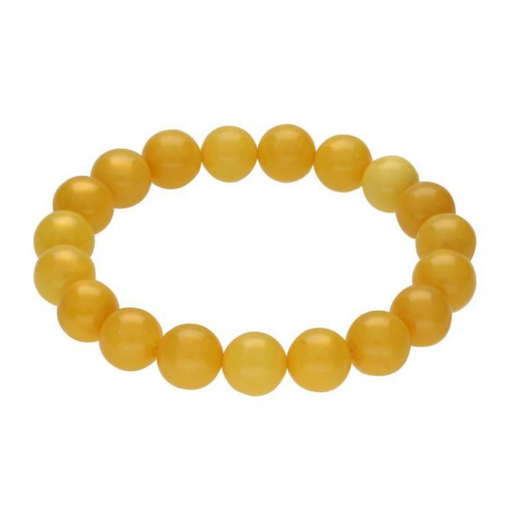Butter Amber Beaded Elasticated Bracelet - Silver